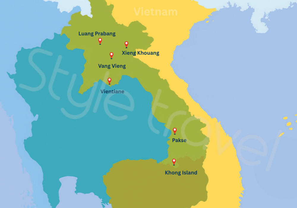 Carte des destinations au Laos